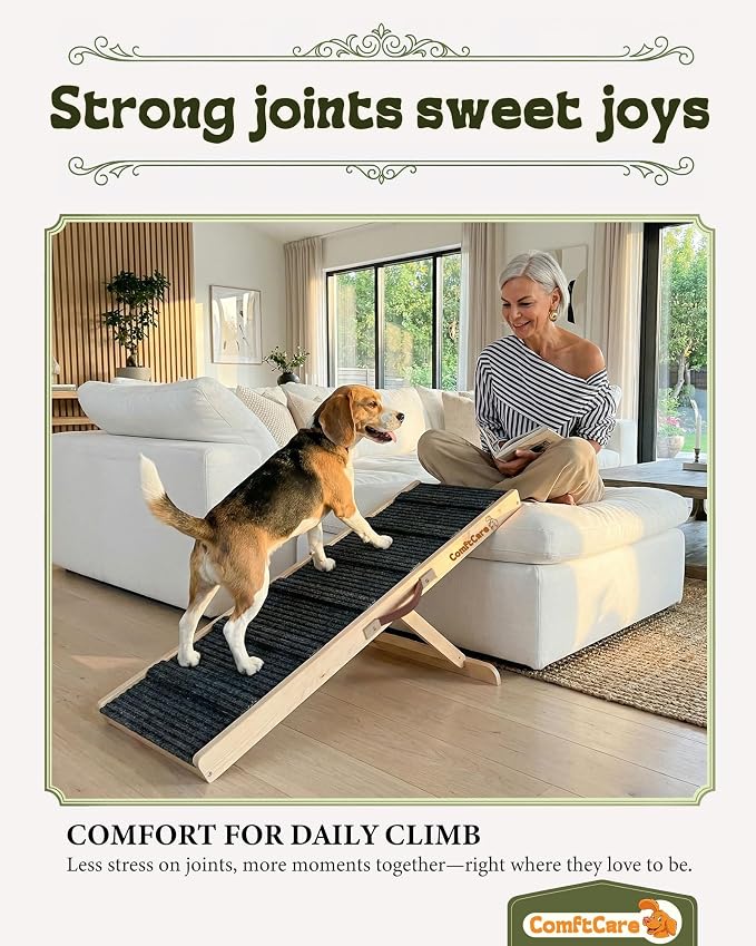 Dog Ramp for Bed & Couch, Height Adjustable Foldable Pet Ramp for Small & Medium Dogs, Non-Slip Surface for Secure Climbing, Portable Indoor Ramp, Joint-Friendly Design, Up to 70 lbs