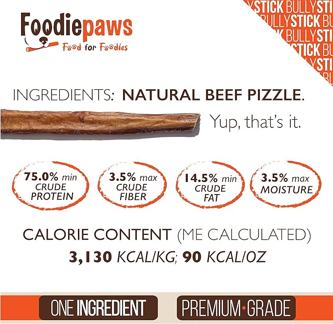 FOODIEPAWS 6 Inch Jumbo Bully Sticks for Dogs, 15 Pack | High Protein, All Natural Grass-Fed Beef Chews | Rawhide-Free, Fully Digestible & Long Lasting Treats | Perfect for Large Dogs