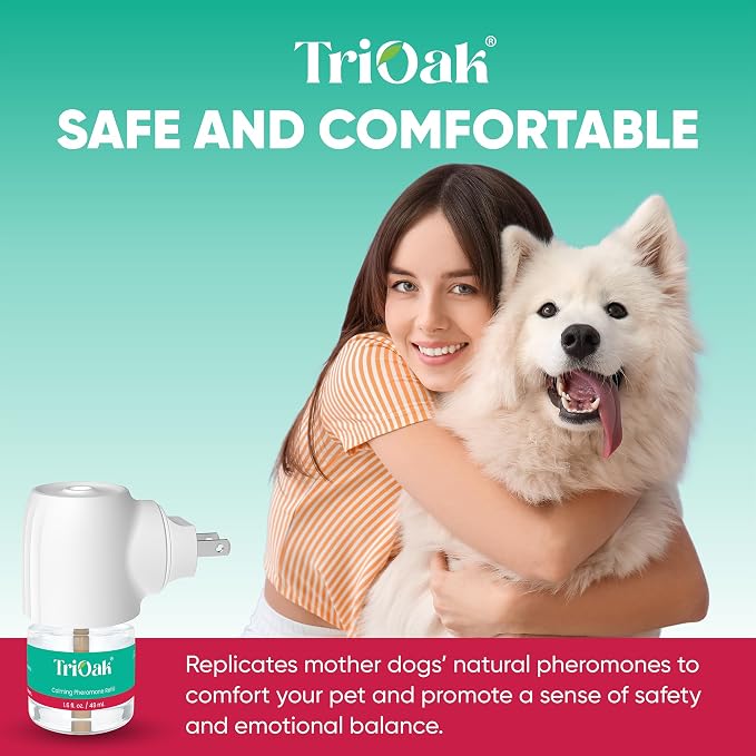 Calming Diffuser for Dog: Appeasing Dog Pheromones Calming Diffuser Plug in Kit for Separation Anxiety, Stress Chewing, Peeing Accidents, 2 Diffusers + 2 Refills