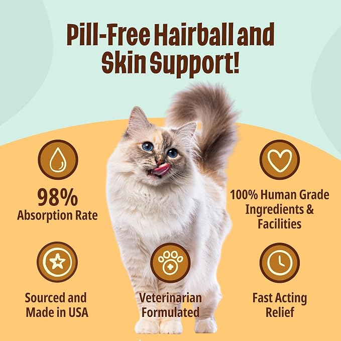 Licks Cat Hairball - Supports Hairball, Digestion & Skin Health for Cats - Cod Liver Oil, Psyllium, Flaxseed & Beeswax - Pill-Free Gel Packets - 30 Packets
