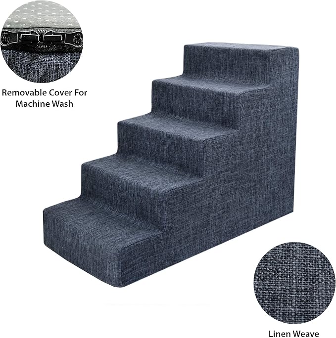 Best Pet Supplies Dog Stairs for Small Dogs & Cats, Foam Pet Steps Portable Ramp for Couch Sofa and High Bed Non-Slip Balanced Indoor Step Support, Paw Safe No Assembly - Dark Gray Linen, 5-Step