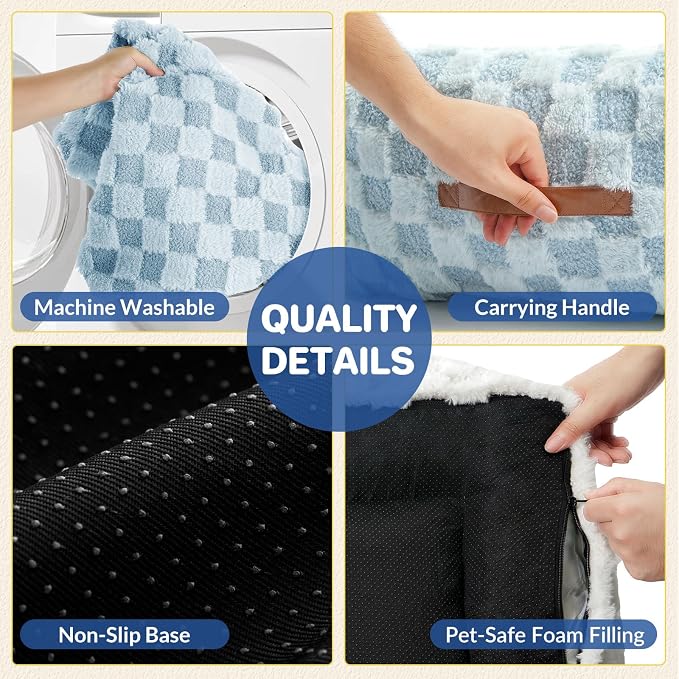 ABCPET Cat Bed Cats Couch for Puppy and Kitten, Fluffy Pet Couch Small Dog Sofa Bed, Supportive Cat Sofa for Indoor Cats, Washable Cover & Non-Slip, 26 inch, Blue