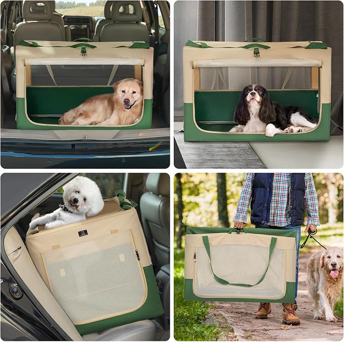 36" Collapsible Dog Crate for Large Dogs - Portable Soft Travel Kennel with Lockable Zippers, Waterproof Base, Washable Cover, Patented Screw Frame for Adjustable Tension, Outdoor, Indoor, Car Use