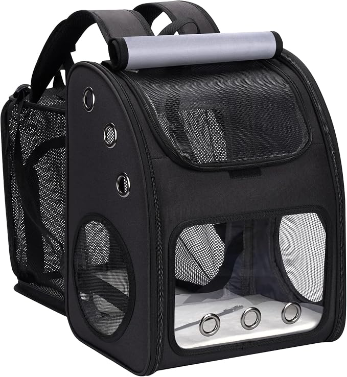 Cat Carrier Backpack, Expandable Pet Carrier Backpack for Cats, Dogs and Small Animals, Portable Pet Travel Backpack, Airline Approved, Ideal for Traveling/Hiking/Camping, Black, XL
