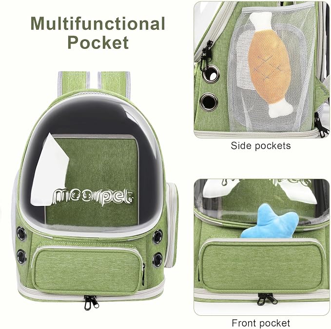 Cat Bubble Backpack Carrier, Expandable Breathable Pet Backpack for Cats Dogs Up to 20 lbs, Airline Approved Foldable Transparent Travel Carrier for Small Pets, Green