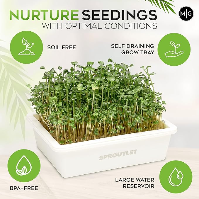 Sproutlet Self-Watering Microgreens Growing Kit – Easy Indoor Garden for Fresh Microgreens in Days – Reusable Trays, Organic Seeds & Grow Mats – No Soil, No Mess (Pearl, 3-Pack)