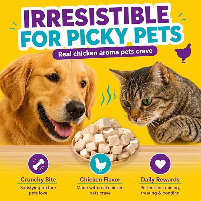 Freeze-Dried Chicken Treats for Dogs & Cats, 1.1 LB – Pure Single Ingredient Chicken, High-Protein Bites for Training, Grain Free