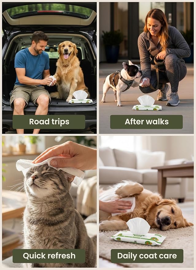Pogi’s Dog Wipes – Hypoallergenic Pet Wipes for Paws, Body & Butt – Cleaning & Hydrating, Fragrance Free, 120 Count