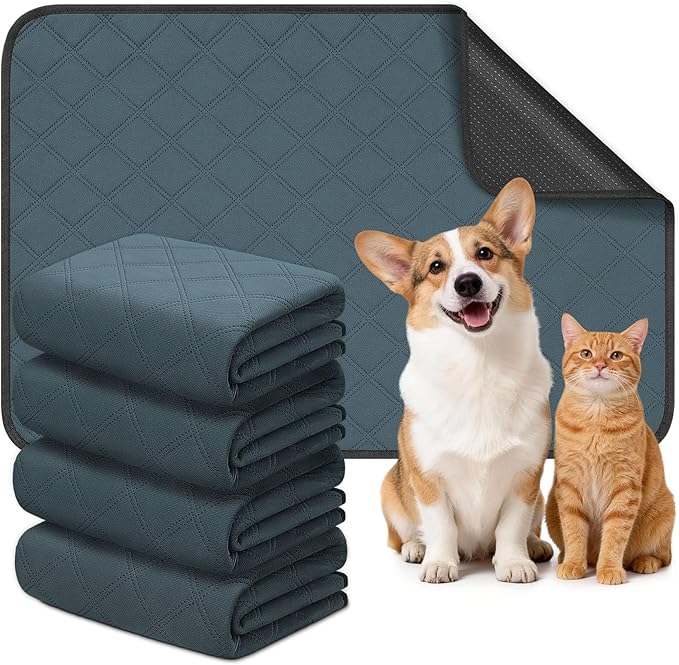 Siedihit Washable Reusable Pet Pee Pads, Absorbent Non-Slip Training Mat for Dog Cat Rabbit Puppy Kitten, Whelping Playpen Crate Bed Cage Home Indoor Outdoor (Medium - 4pack, Rectangle)