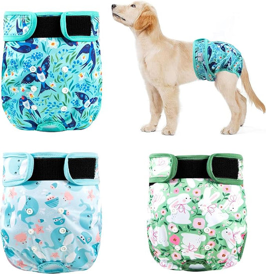 3Pack Dog Diapers Female,Washable Diaper for Doggie,Highly Absorbent Reusable Dog Diaper,Adjustable Leakproof Puppy Girl Dog Diapers for Heat,Incontinence,Period Doggy Nappies