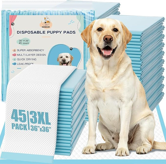 XXXL Dog Pee Pads Extra Large 36"x36" (45 Count Bulk Pack), Heavy Duty 3XL Puppy Pads for Multi-Pet Households, Super Absorbent Incontinence Underpads Value Stock