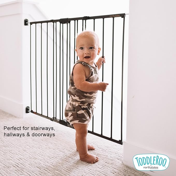 Toddleroo by North States - Easy Swing & Lock Baby Gate Series 2: Hardware Mounted Metal Safety for Stairs & Doorways - Adjustable 28.68 to 47.85 Inches Wide - 31 Inches Tall - Matte Bronze