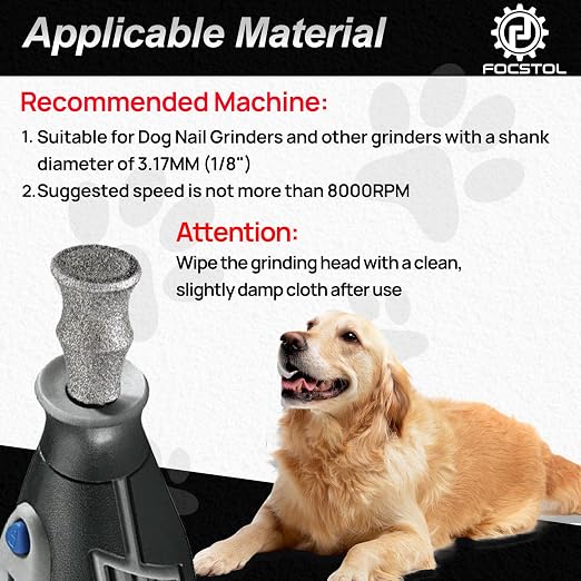 Diamond Dog Nail Grinder Bits - FOCSTOL Diamond Rotory Bit for Dogs&Pets, 1/8'' Rotary Nail Grinder Bits for Animals Nail Care (Type D)