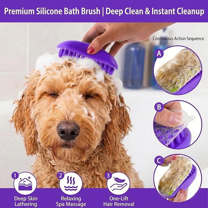 Self Cleaning Slicker Brush for Dog - 5 PCS Dog Brush Grooming Kit,Undercoat Rake Brush Comb for Small Large Dogs Cats, Dog Hair Brush Set, Grooming Deshedding at Home or Travel, Purple