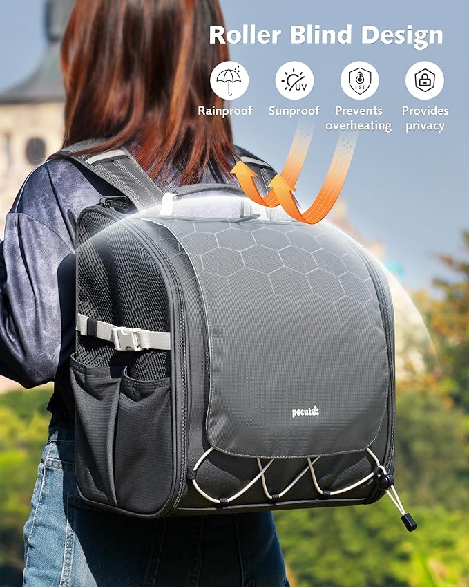 Pecute Small Pet Carrier, Breathable Bearded Dragon Carrier, with Transparent Bubble & Steel Frame, Safety Lock for Hamster, Rabbit, Guinea Pig, Parrot, Kitten, Puppy, Ideal for Travel/Vet Visits/Camp