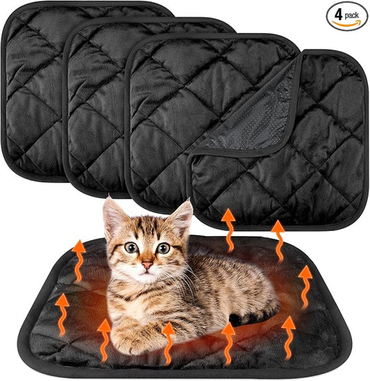 4 Pack Self Heating Cat Pad Self Warming Dog Mat Reflects Body Heat Extra Warm Thermal Pet Pad Washable Dog Cat Bed Crate Bed Mat Blanket(16 x 16 Inch,Black)