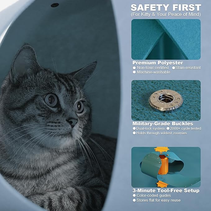 Cat Tunnel, Cat Cave for Indoor Cats Bed,Scratch Resistant Cat Toys for Medium Large Cats Hide and Seek Toy (Peacock Blue)