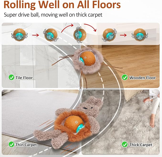 Sofolor Interactive Cat Toys for Indoor Cats, Electric Cat Mouse Toy, Automatic Kitten Toys for Bored Indoor Adult Cats, Motion Activated, Fast Rolling On Carpet, USB Rechargeable