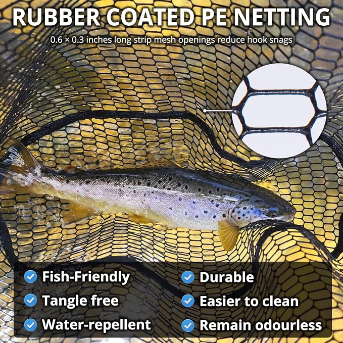 High Strength Large Landing Net - Rubber Fishing Net with Long Telescoping Handle & Soft Rubber Netting, Landing Nets for Fishing, Ideal for Boat, Pier, River Angling