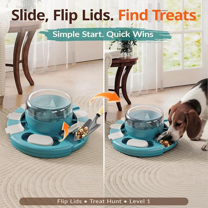 KADTC Dog Puzzle Toy, 2 Levels of Challenge, Push-to-Release Treat Dispenser Slow Feeder & Mental Stimulation Enrichment Toy for Small Medium Large Dogs