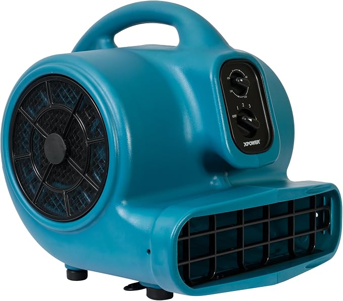 XPOWER X-430TF Pro 1/3 HP 2000 CFM Centrifugal Air Mover, Carpet Dryer, Floor Fan, Blower, Timer, Filter, for Water Damage Restoration, Janitorial, Plumbing, Home Use,Blue