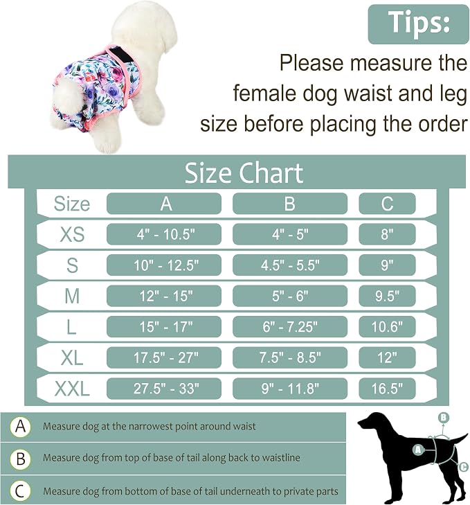 Dog Diapers Female - Reusable Diapers for Doggie in Heat - Highly Absorbent Female Dog Diapers for Pet Incontinence(Pack of 5), Flowers,L