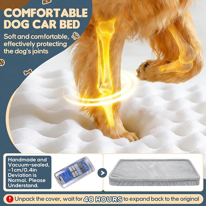 Dog Car Bed, Non-Slip Backseat Extender Pet Mat, Removable Washable Dog Bed for SUVs, Sedans & Trucks, Anti-Slip Travel Bed for Dogs, Easy Clean & Scratch-Proof & Comfort (Gray, 56" Lx28.7 W×2" H)
