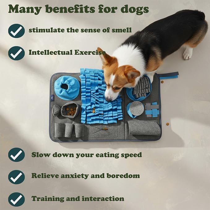 S Snuffle Mat for Dogs Blue - Interactive Dog Puzzle Toy Enrichment Feeding Mat for Mental Stimulation, Slow Feeder Nosework Game, Washable Non-Slip Sniff Mat for Small Dogs