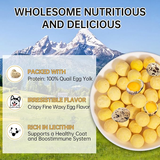 Freeze-Dried Quail Egg Yolk Cat Dog Treats,Single Ingredient Pet Snacks High Protein,Human Grade Grain-Free,Supports Skin & Coat (7.2oz)