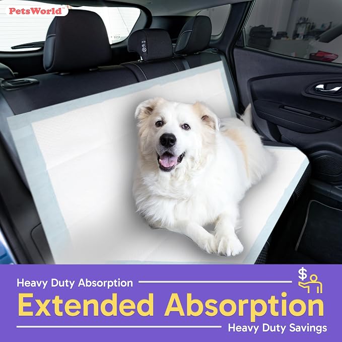 PETSWORLD Mega-Sized Dog Pee Pads (40" x 99") – 4XL Gigantic Pet Piddle Pads for Puppy Training, Incontinence – with Adhesive Sticky Tape – Leak Proof, 5-Layer Protection (10 Count)