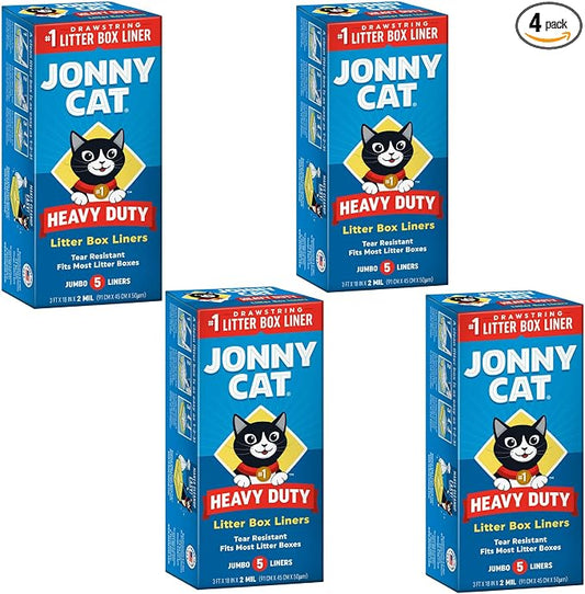 JONNY CAT Litter Box Liners, Heavy Duty Drawstring Liners, Pack of 4 Boxes, 5 Liners per Box, 3 FT X 18 IN, Tear Resistant