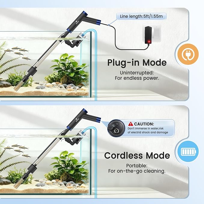 fishkeeper Electric Fish Tank Cleaner – 8W Rechargeable Aquarium Cleaning Tools with Gravel Vacuum, 213GPH Automatic Water Changer with Debris Cleaning & Sand Washing for Freshwater Saltwater Tanks