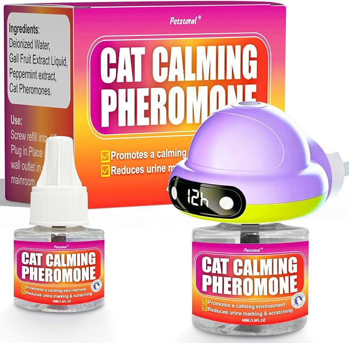 Petstoral Cat Pheromone Diffuser with Timer, Smart 4/8/12/24-Hour Auto-On Schedule, Helps Reduce Anxiety, Urine Spraying, Scratching & Aggression for Multi-Cat Homes | Smart Cat Pheromone Diffuser