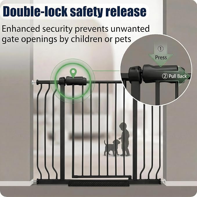 Extra Wide Baby Gate 48-53" Walk-Through Dog Gate for Stairs, Doorways & Hallways, 30" Tall, Auto-Close & Dual-Swing Safety Child Gate Indoor, Easy Install Pressure-Mounted Pet Gate, Black