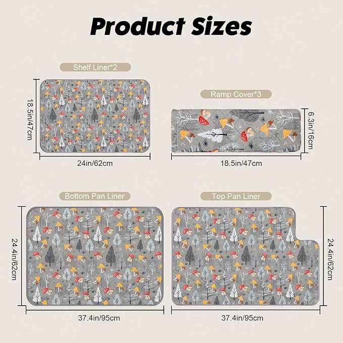 Bienbee Ferret Cage Liner Set, Waterproof Ferrets Cage Accessories for Small Animals Rats Chinchillas Hedgehogs Ferrets(Gray Mushroom, Double Unit Combo)