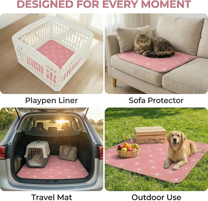 PJYuCien Non-Slip 36"x36" Pet Playpen Mat with 3-Layer Comfort, Reusable and Washable Training Crate Pad, Travel Mat and Sofa Protector for Puppies, Dogs, Cats, Rabbits, and Small Animals, Pink