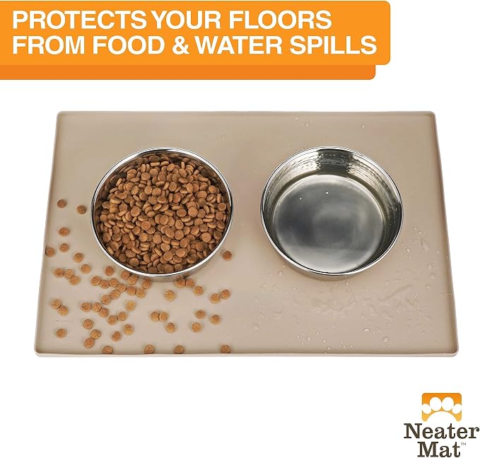 Neater Pets Neater Feeder Express Mess-Proof Slow Feed Bowl & Water Bowl with Neater Mat Waterproof Silicone Mat - Protect Floors from Food & Water, Cappuccino