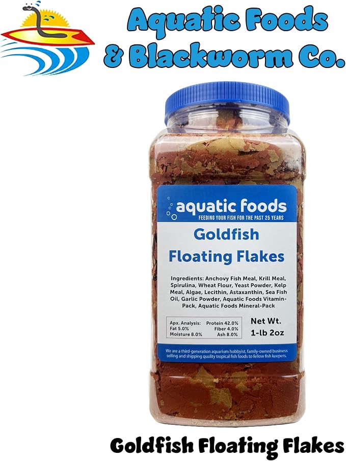 Premium Goldfish Flakes, 42% Protein Color Enhancing and Spirulina Flakes for Aquarium, Koi and All Pond Fish Also Pellet Mix, Wafer Mix Included…1-lb 2oz
