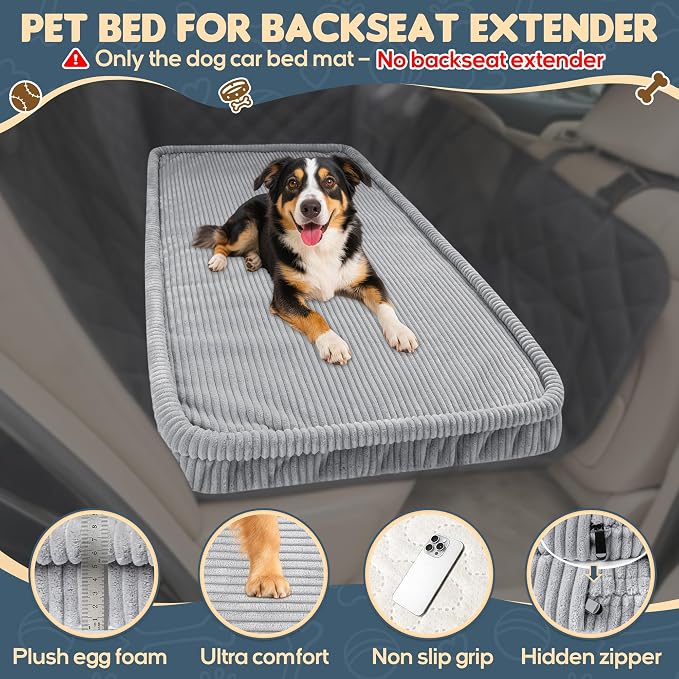 Dog Car Bed, Non-Slip Backseat Extender Pet Mat, Removable Washable Dog Bed for SUVs, Sedans & Trucks, Anti-Slip Travel Bed for Dogs, Easy Clean & Scratch-Proof & Comfort (Gray, 56" Lx28.7 W×2" H)