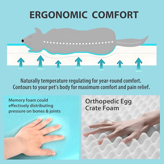 Cooling Dog Bed for Large Dogs - Orthopedic Pet Beds with Memory Foam, QMAX>0.5, Waterproof Removable Washable Cover for Hot Weather, Dark Beige, 35" L x 23" W x 3" H
