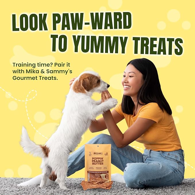 Gourmet Chicken Jerky Dog Treats -Made in USA only, Cage-Free, No Additives (Mika & Sammy's Poppin' Peanut Butter 12 oz)