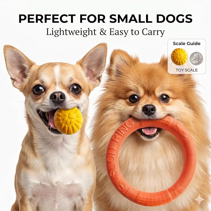 Floating Ring & Ball Combo Set, 2 Pack EVA Water Fetch Toys for Dogs, Durable Chew Tug Toy for Small Medium Large Dogs, Pool Beach Interactive Play (Orange, Small)