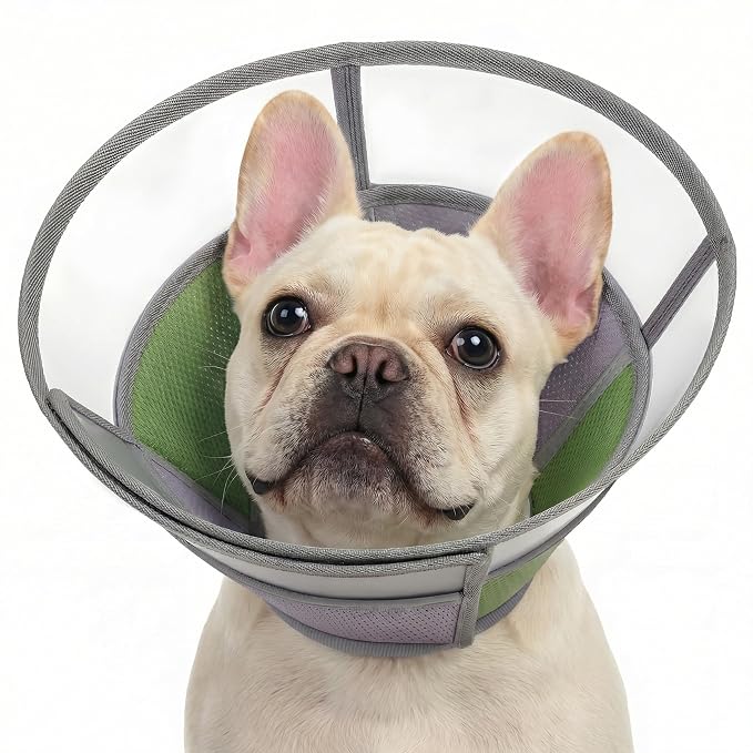 KOESON Dog Cone, Reflective Medium Dog Cone Collar to Stop Licking, Breathable & Soft Cone for Dogs After Surgery, Translucent Pet Recovery Collar with Adjustable Drawstring for Poodle, French Bulldog