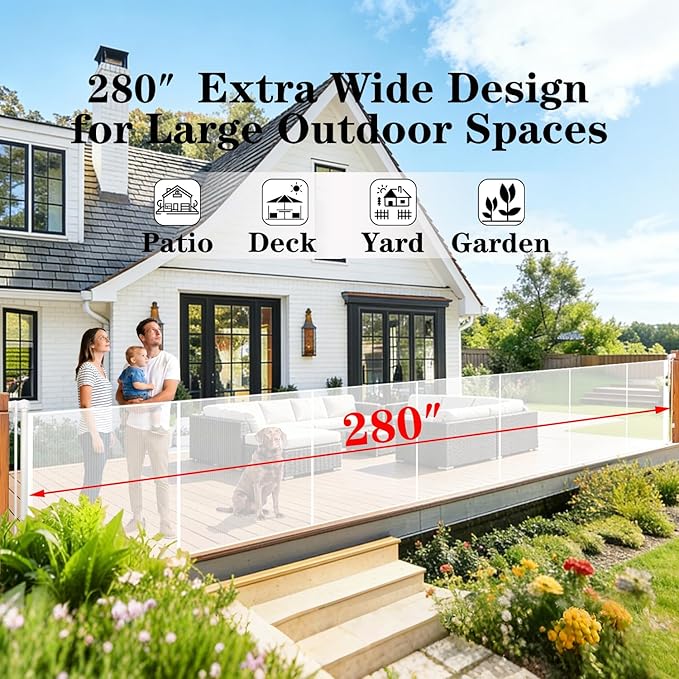 280'' Extra Wide Retractable Baby Gates for Large Opening, 52" Tall Retractable Dog Pet Gate with Support Rods, Long Mesh Screen Child Safety Gate for Garage Doorways Deck Stairs Yard Outdoor Indoor