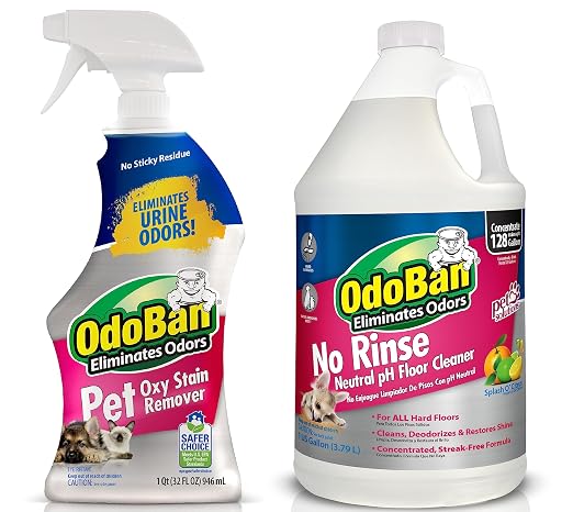 OdoBan Disinfectant and Odor Eliminator, Ready-to-Use 32 oz Spray Bottle & Pet Solutions Neutral pH Floor Cleaner Concentrate, 1 Gallon, and Oxy Stain Remover, 32 Ounce Spray