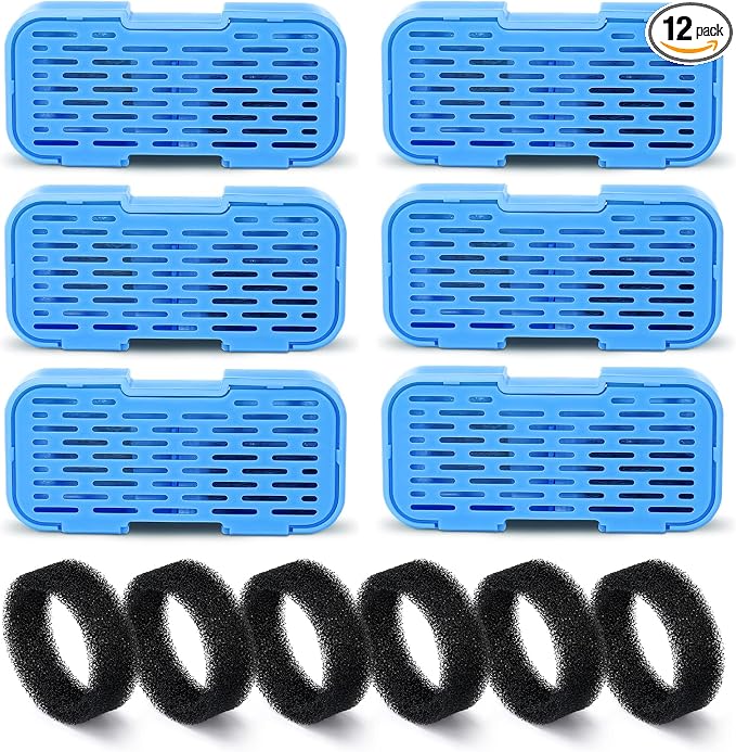 UIOOQ Cat Fountain Filters - 12 Pack(6 Filters + 6 Sponges), Activated Carbon, Ultra-fine Fiber