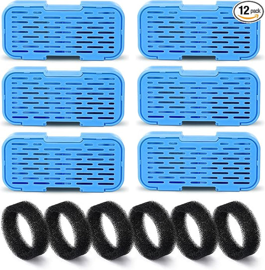 UIOOQ Cat Fountain Filters - 12 Pack(6 Filters + 6 Sponges), Activated Carbon, Ultra-fine Fiber