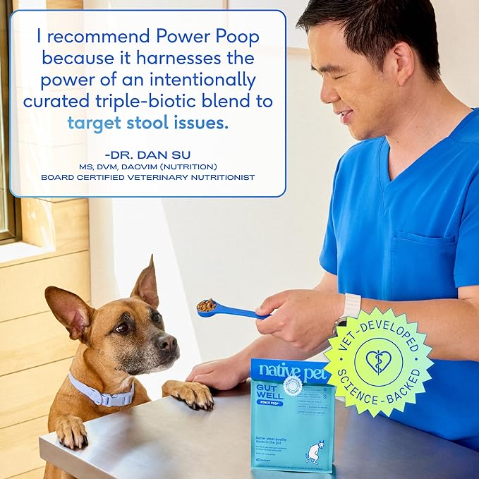 Native Pet GutWell Power Poop - Digestive Support & Fiber for Dogs - Promotes Healthy Stools, Supports Balanced Microbiome & Digestive Function - Triple-Biotic Blend & M-Fiber - 120 Scoops