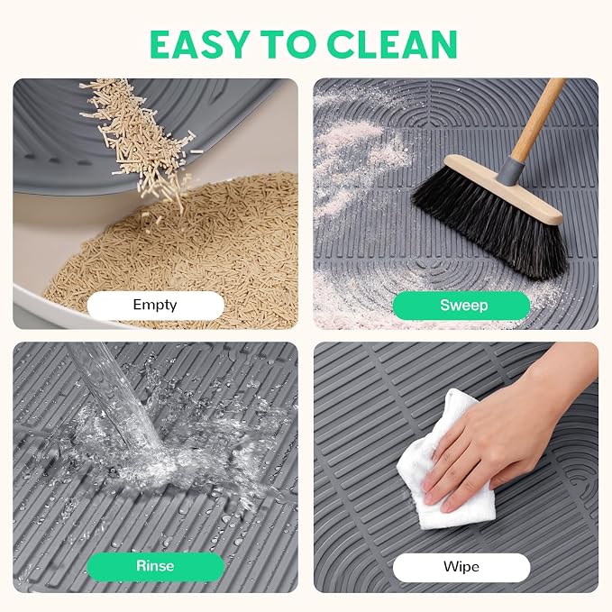 Pawtasy Cat Litter Box Mat,40" x 28" Extra Large Silicone Waterproof Litter Trapping Mat for Scatter Control Soft on Kitty Paws Non-Slip Easy to Clean