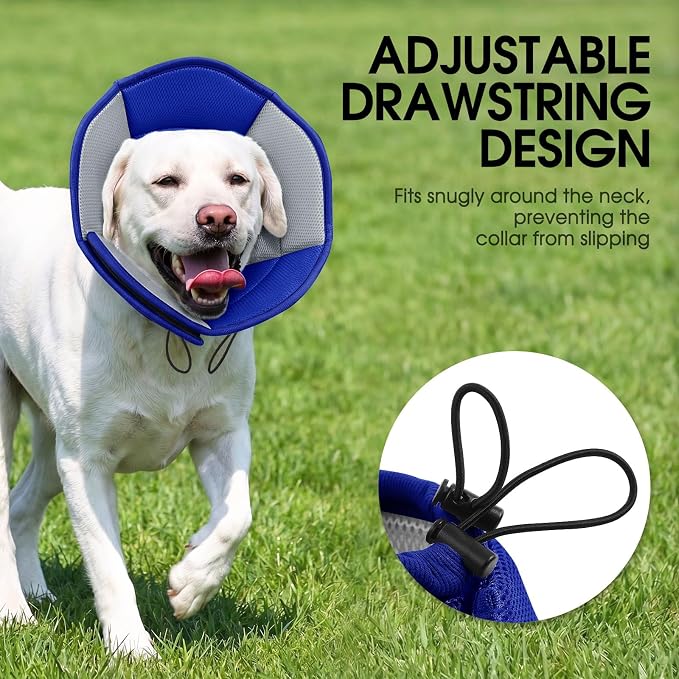 Dog Cone - Soft Cone for Dogs to Stop Licking, Pet E-Collar Alternative After Surgery, Adjustable Pet Recovery Collar for Wound Healing, Blue Large
